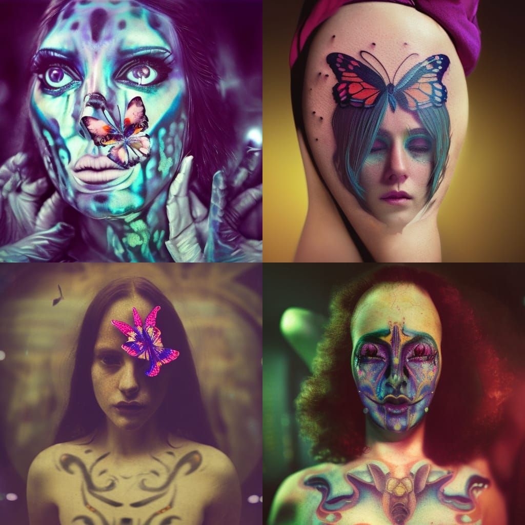 Gorgeous Butterfly Tattoo Portrait in Surreal Mixed Media