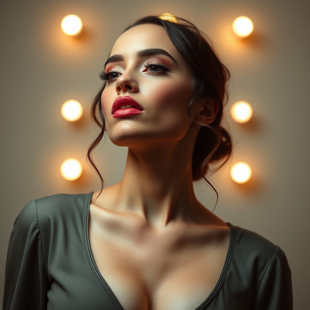 Woman with Intense Makeup in Seductive Pose