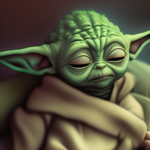 Sleeping Baby Yoda in Anime Key Visual Style