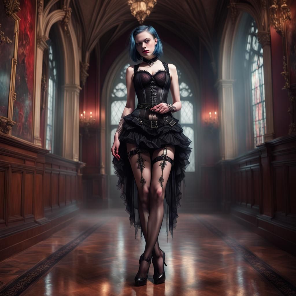 Gothic Lady in Transparent Corsage, Hyperrealistic Photoshoo...