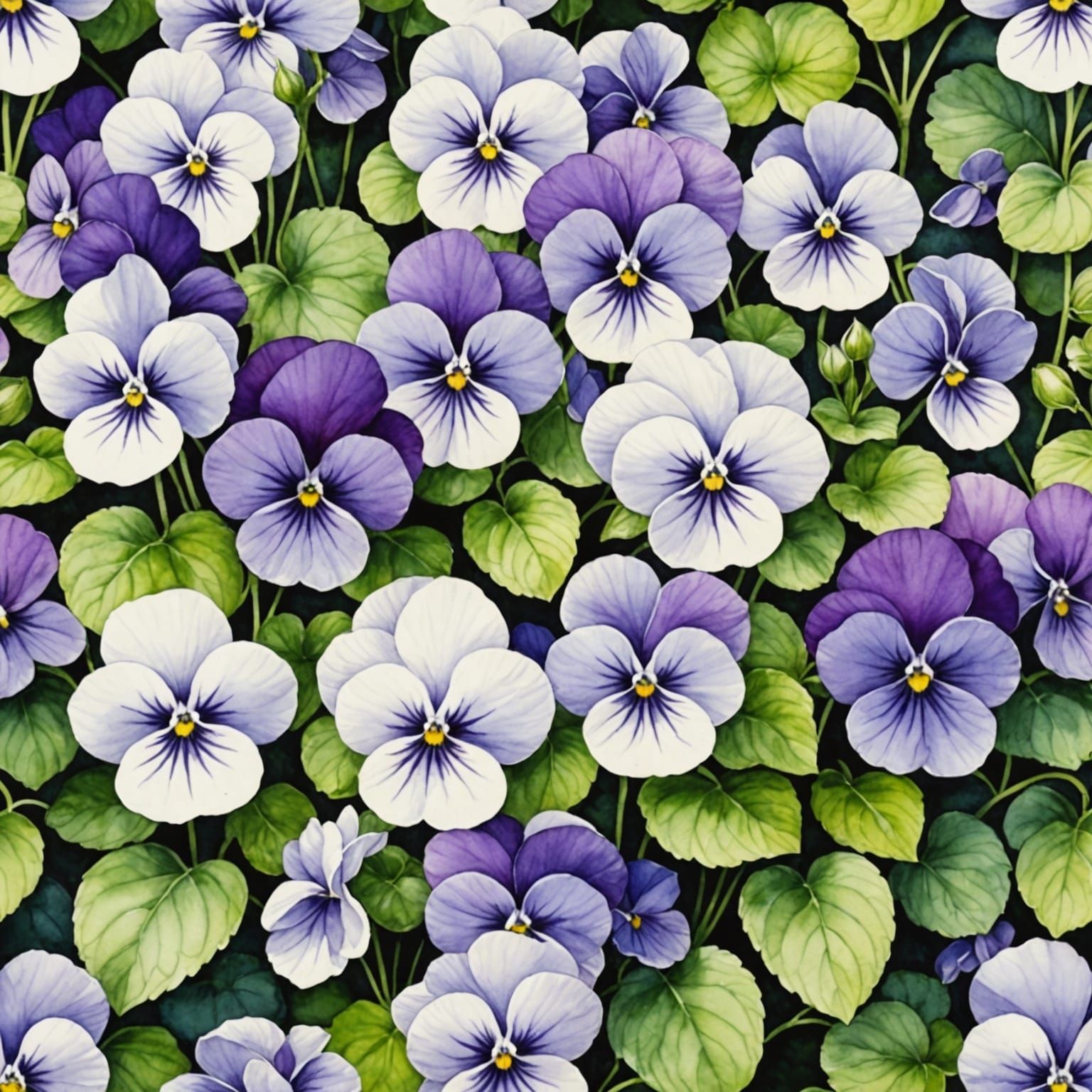 Watercolor Violets in a Garden