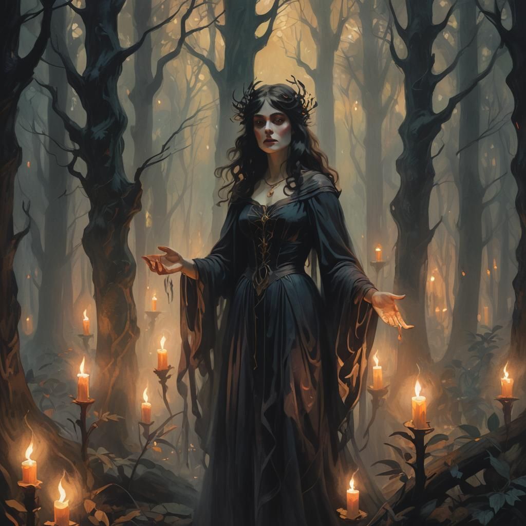 Eerie Sorceress in Fauvist Forest, Sargent Style