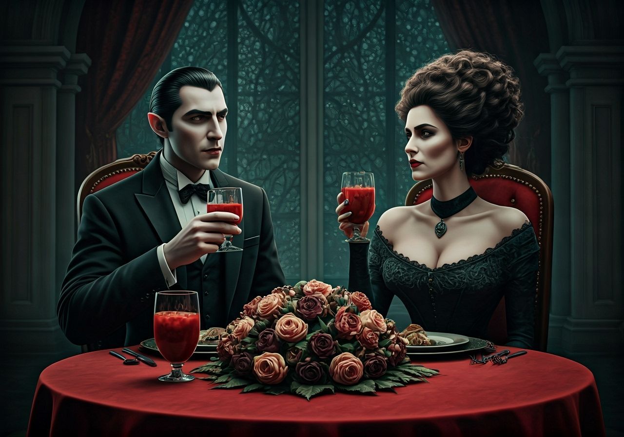 Gothic Couple Enjoys Bloody Marys in Cinematic Scene