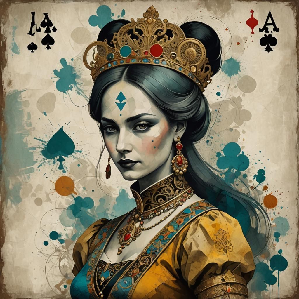 Queen of Clubs Portrait in Abstract Style