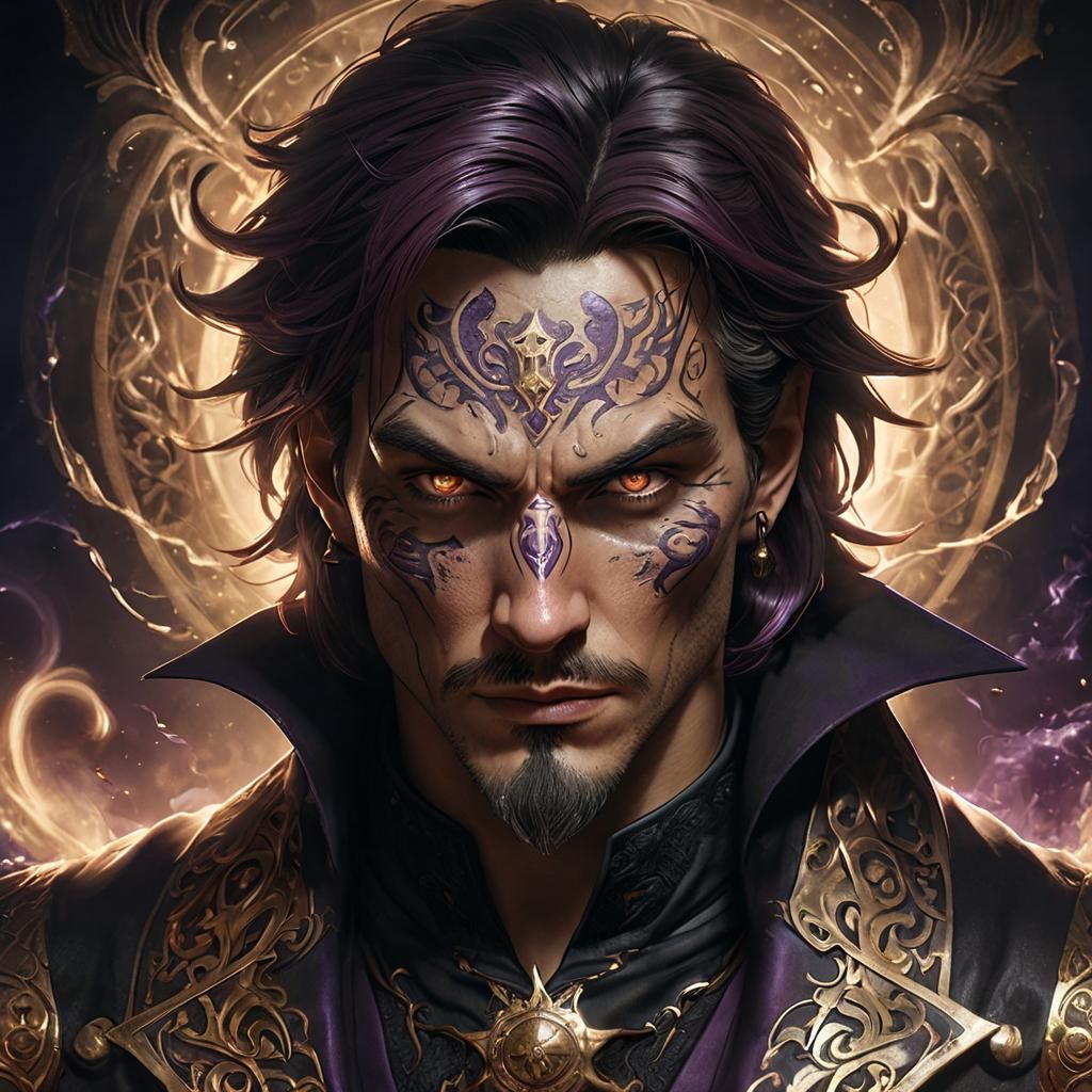 Villainous Magician Portrait in Low-Poly Anime Style