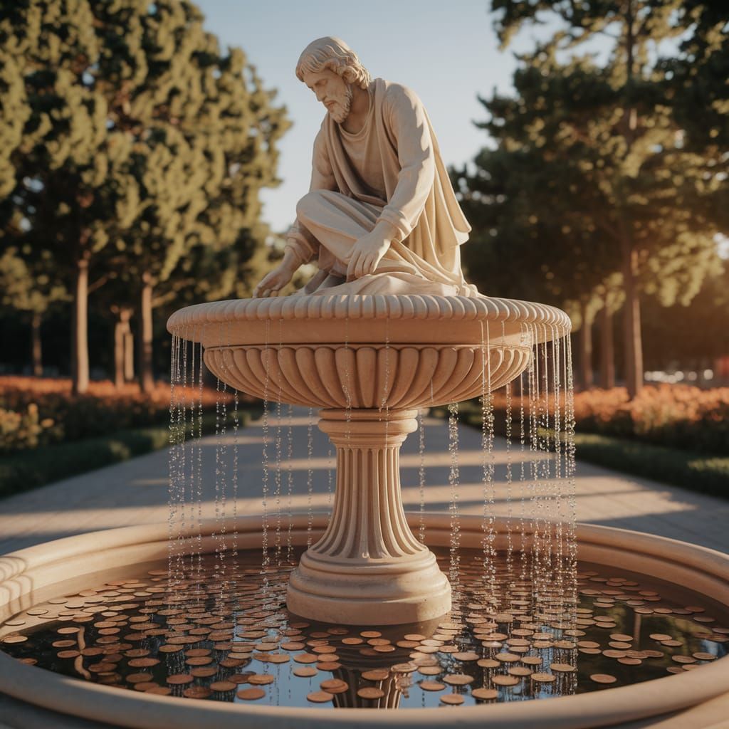 Romantic Park Fountain with Good Samaritan Statue