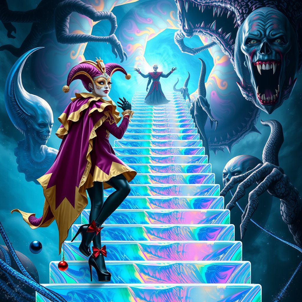 Harlequin Climbs Infinite Stairway to Eldritch Vortex