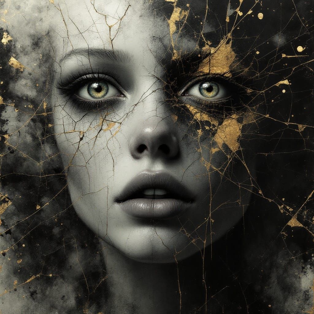 Kintsugi Portrait of Beautiful Soul in Lithography