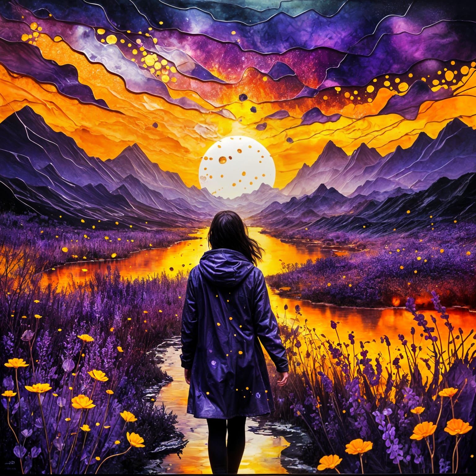 Sci-Fi City Sunset: Mixed Media Alcohol Ink Art