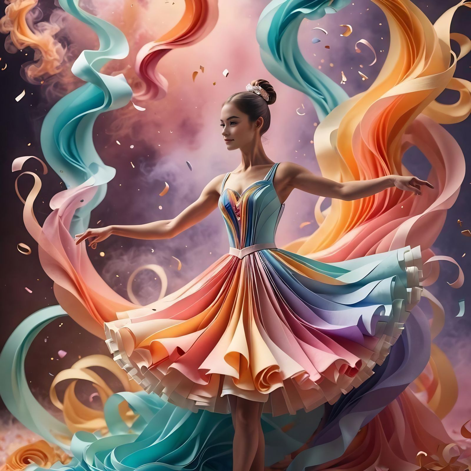 Ballerina's Paper Dance in Pastel Colors