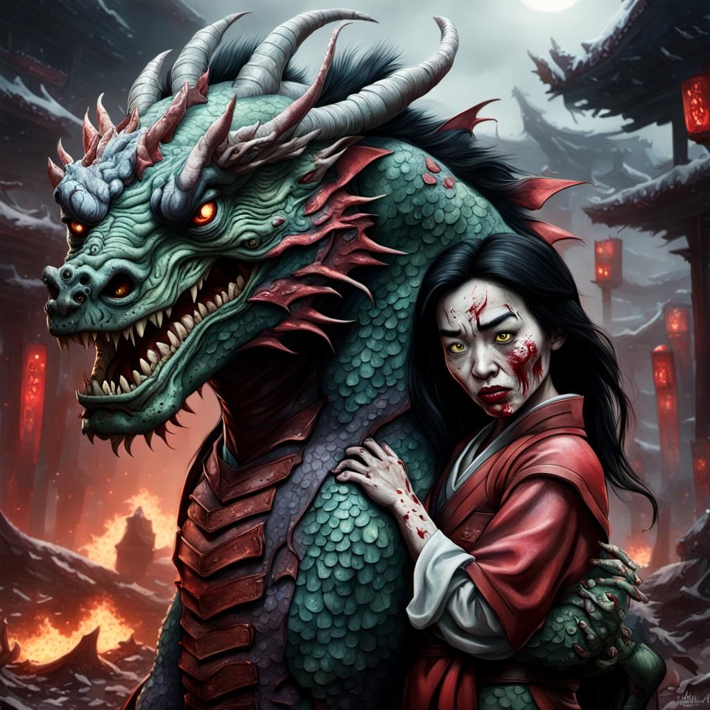 Zombie Mulan and Dragon in Dystopian Apocalypse