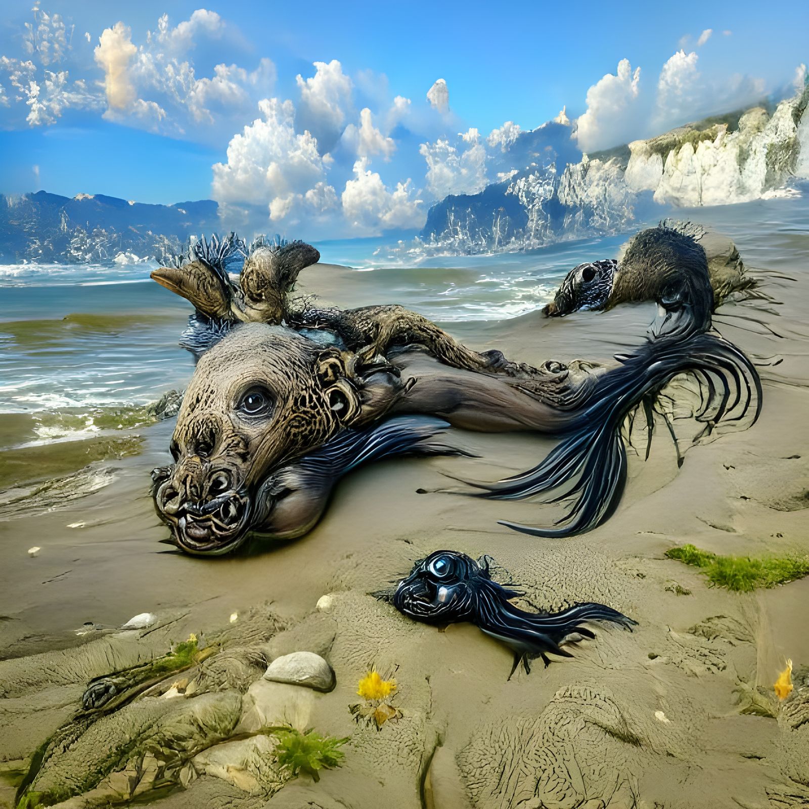 Grotesque Deep Sea Creature on Shoreline
