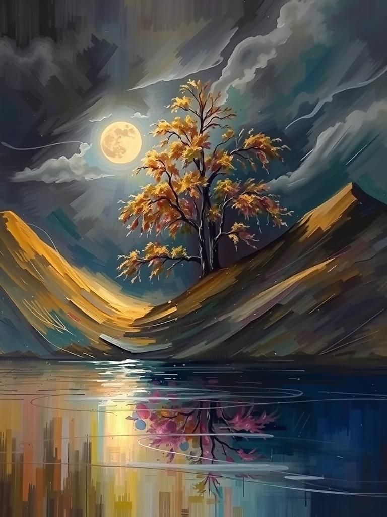 A serene and melancholic hill landscape with a solitary tree...