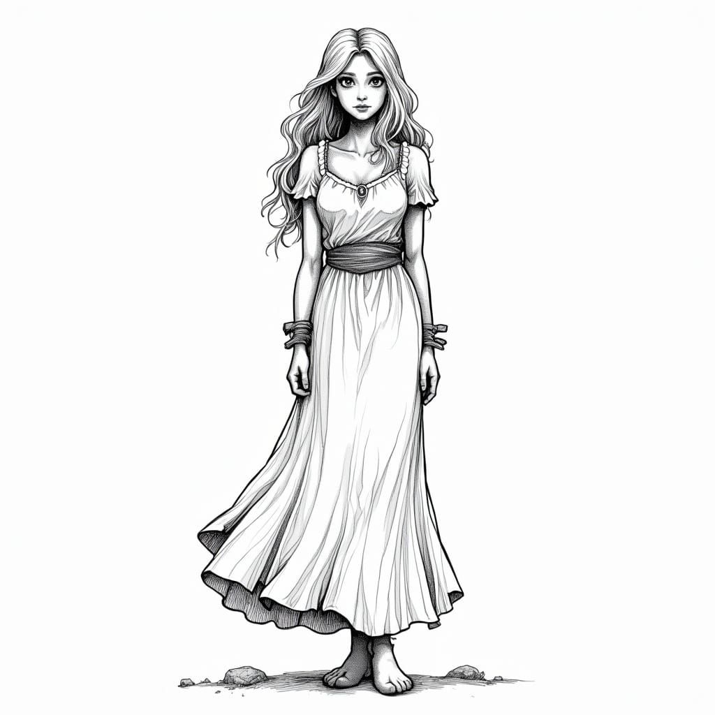 Hobbit Maiden in 1-Bit Comic Art Style