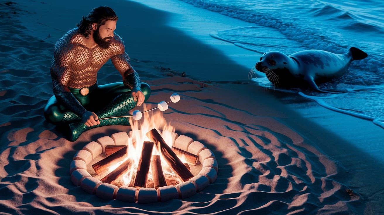 Aquaman Roasting S'mores: Alcohol Ink Beach Scene