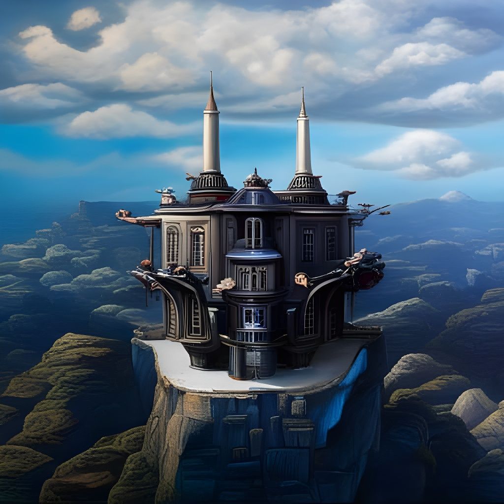 Surreal Mountaintop Structure in a Detailed Digital Painting