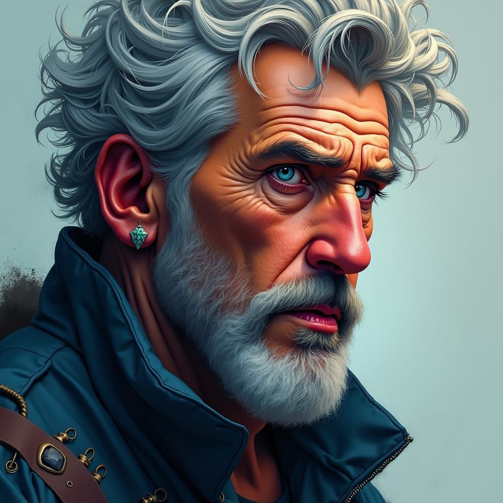 Wise Man Portrait with Soulful Eyes in Watercolour Style