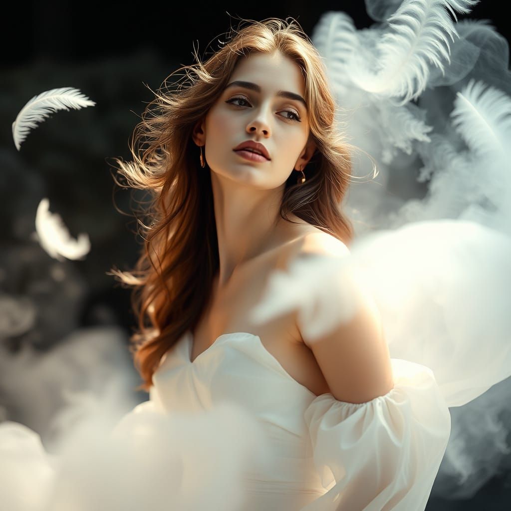 Dreamy Woman in Mist: Ethereal Art