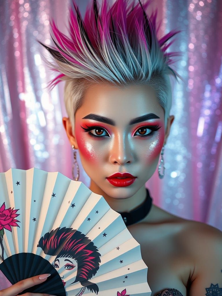 Albino Asian Punk in Dreamy Pop Art Style