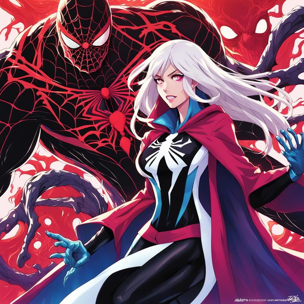 Spider-Gwen Carnage as Sorcerer Supreme in Anime Style