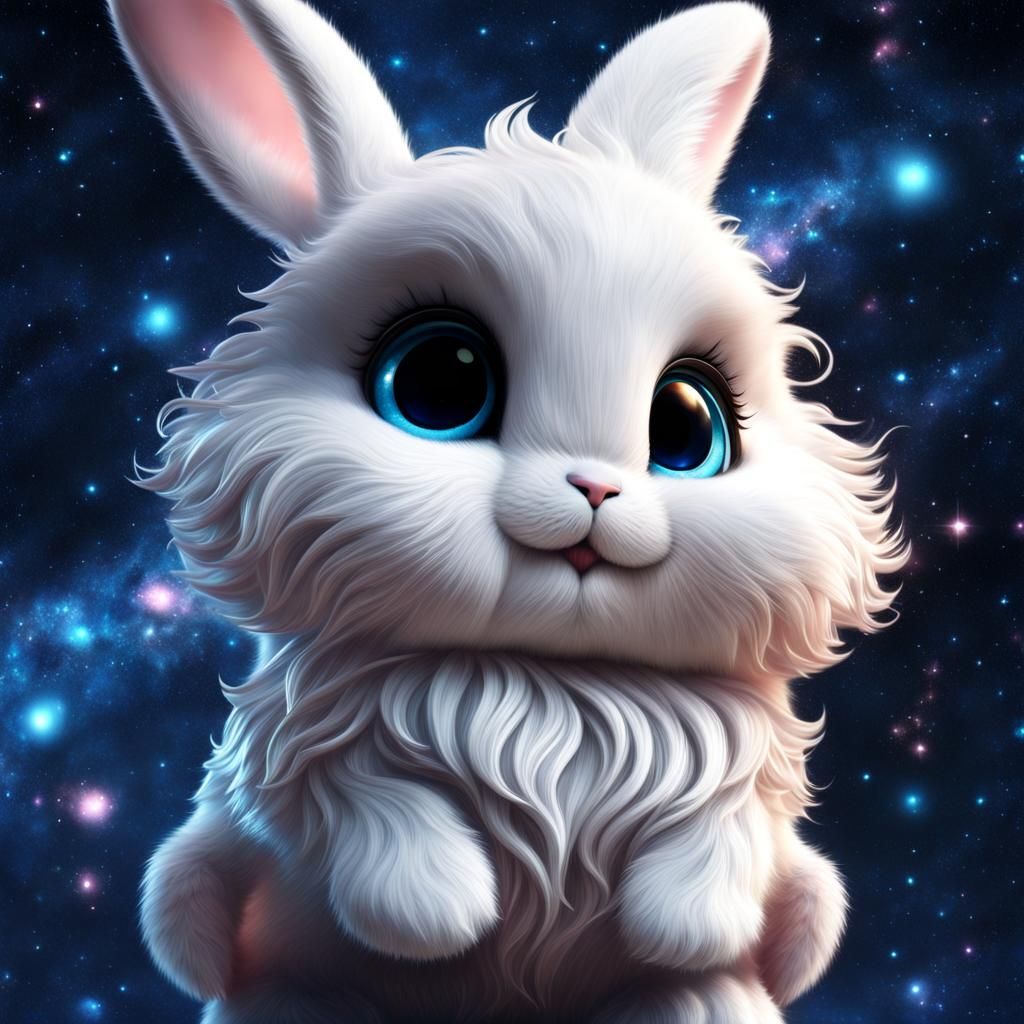 Cosmic Chibi Bunny Among Swirling Stars