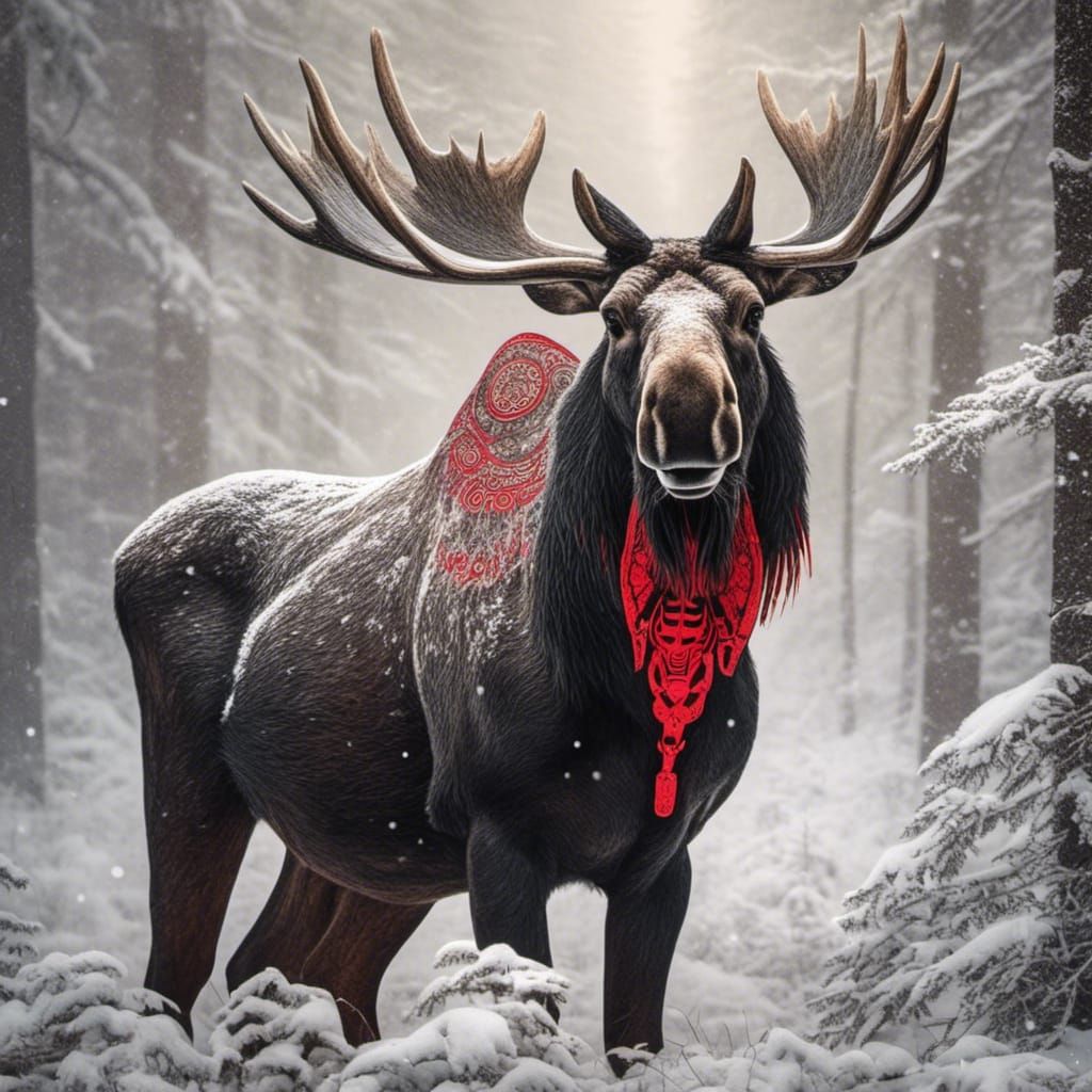<lora:HaidaStyle:1.0>  Haida style picture of a moose in red...