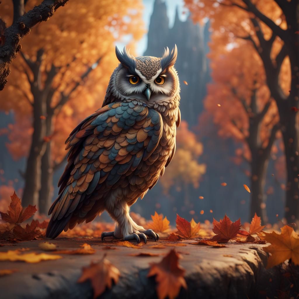 Fantastical Autumn Owl in Detailed Matte Painting