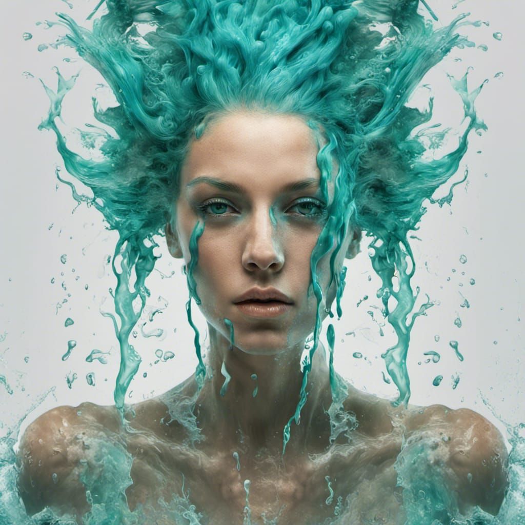 Underwater Woman with Turquoise Hair, Digital Painting