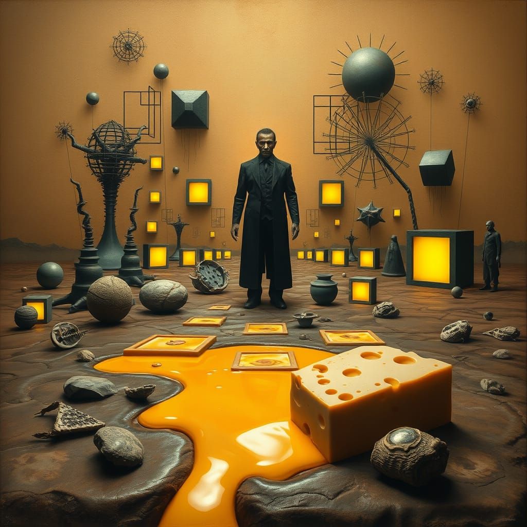 Surrealist Mystery Unfolds in Dreamlike Landscape