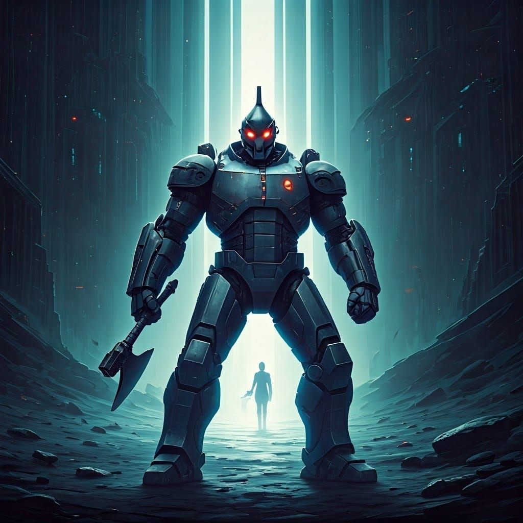 Tin Man in Cyberpunk Emerald City Ruins