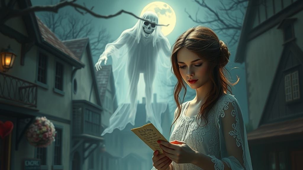 Ethereal Phantom Haunts Town Square in Surreal Style