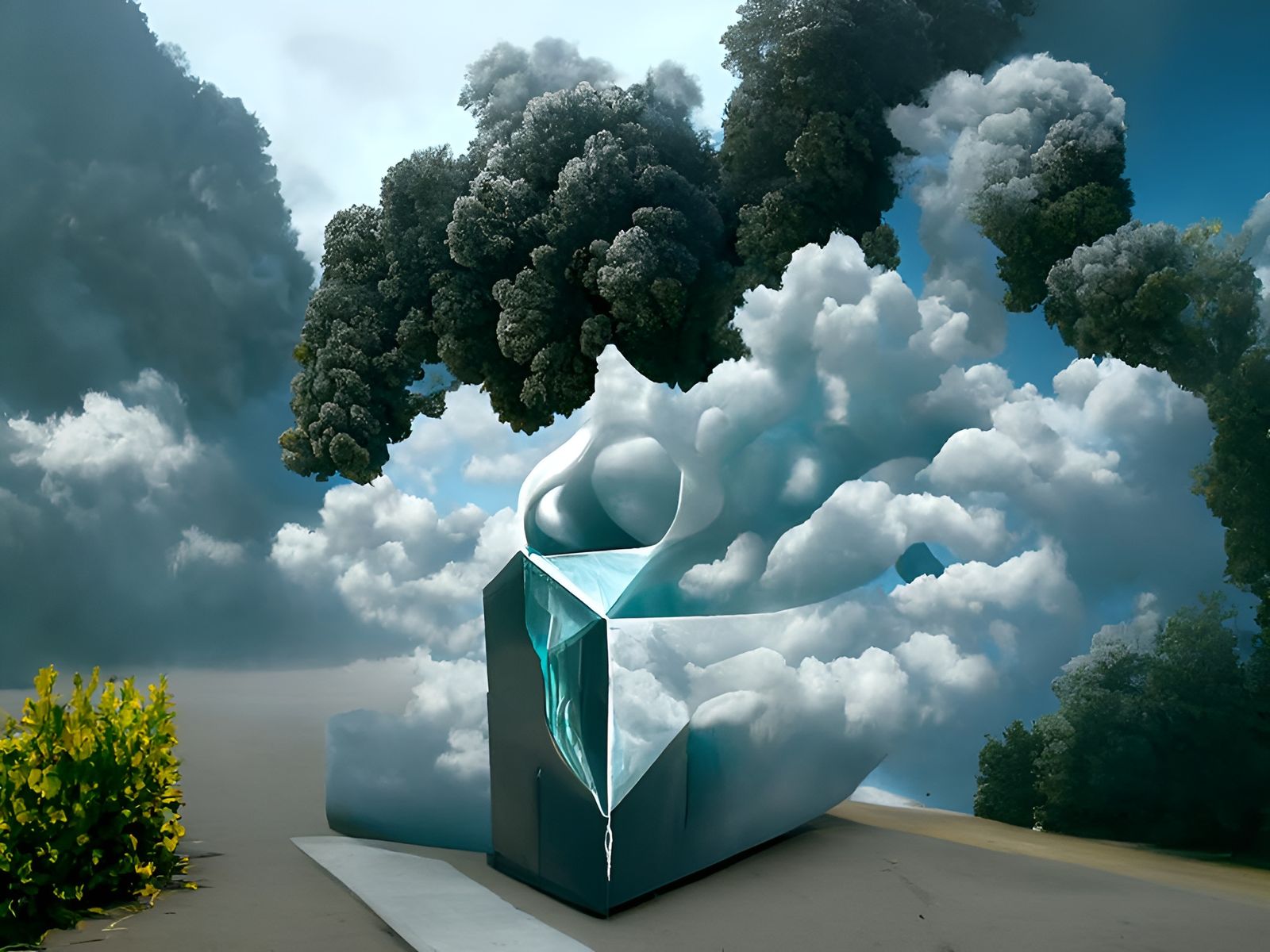 Surreal Conceptual Landscape in Art Brut Style