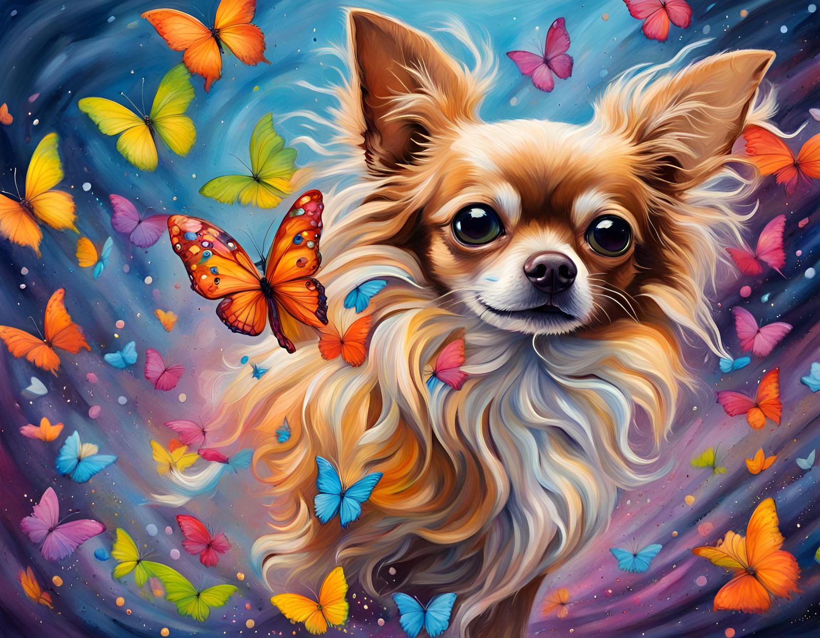 Chihuahua's Butterfly Dream: A Colorful Splash Art Fantasy