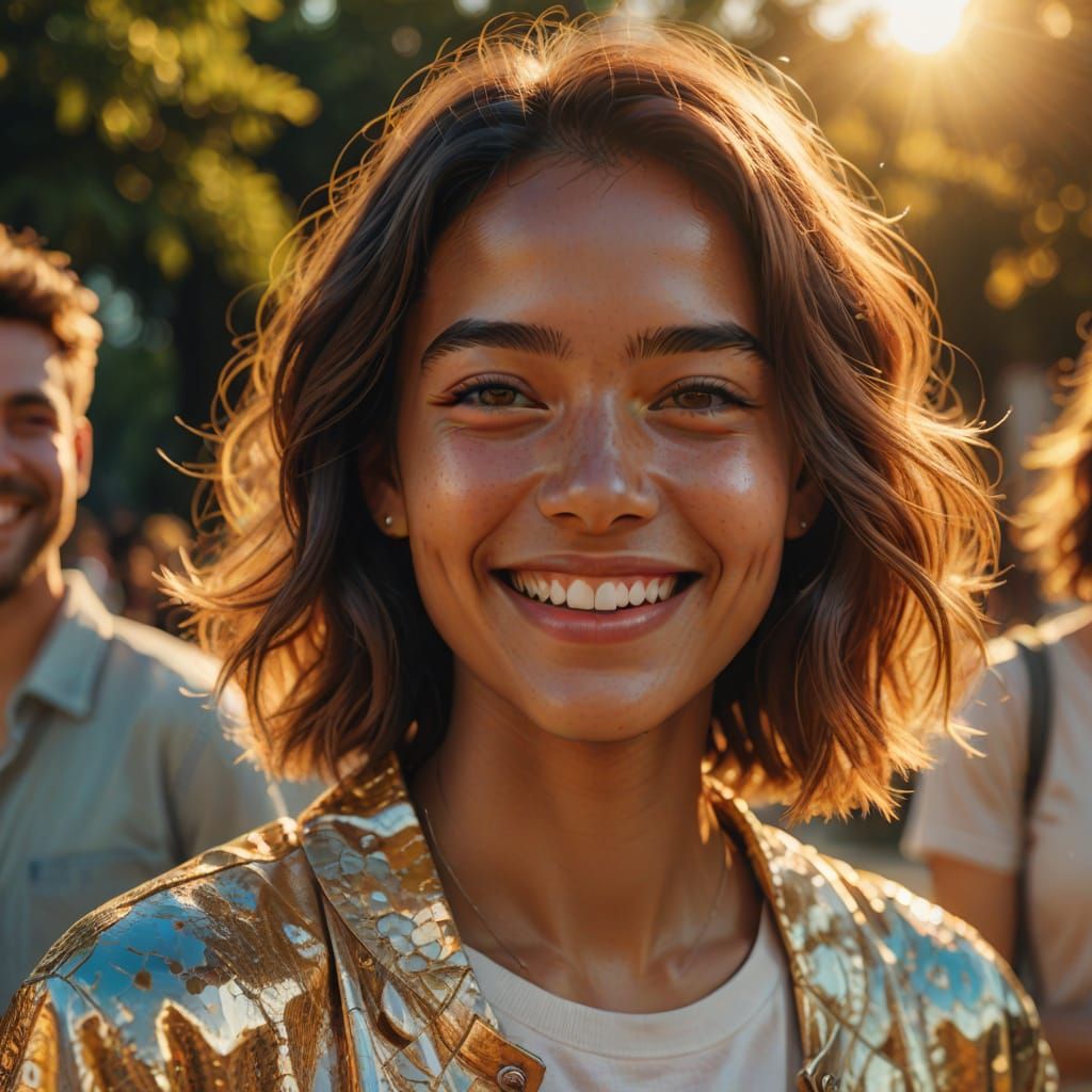 Person Smiling in Golden Hour Sunlight