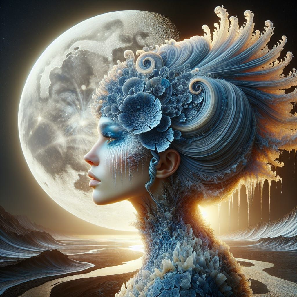Surreal Profile Portrait with Moonlit Landscape