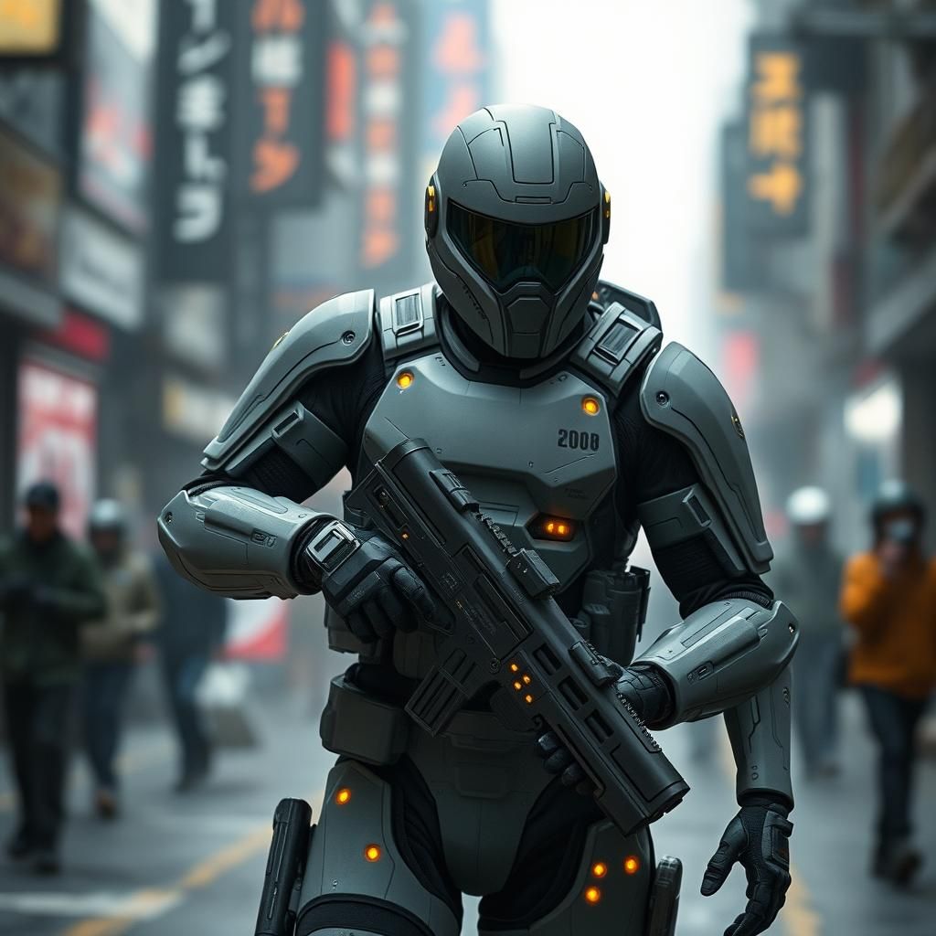 Futuristic Tactical Warrior in Nanosuit Armor