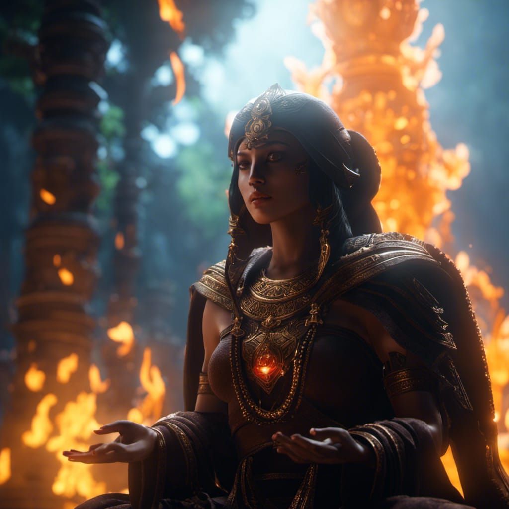 Meditator with Superpower in 3D Game Cinematic Style