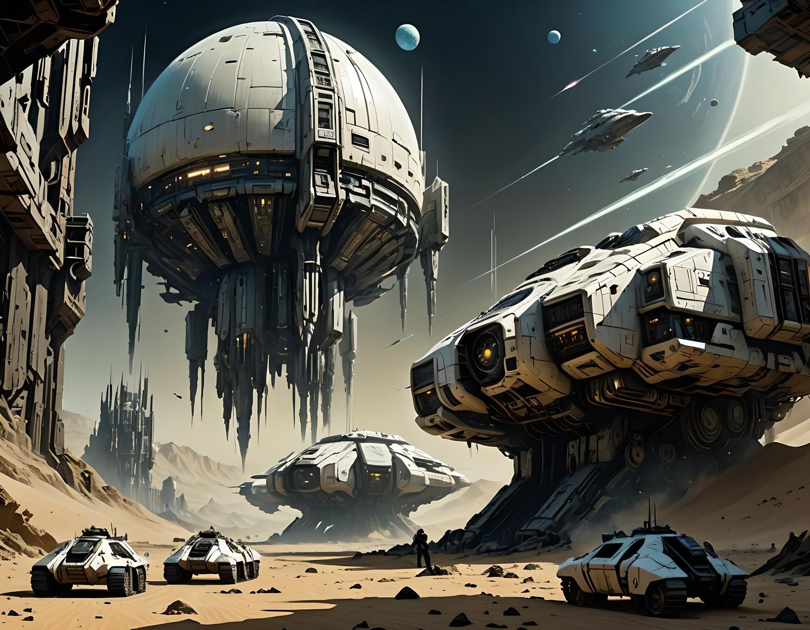 Sci-Fi Spacecraft Battles Near Earth in Anime Style