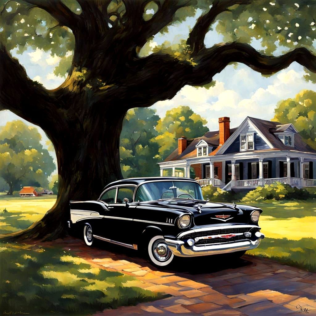 Sinister Black 57 Chevy Bel Air by Historic House