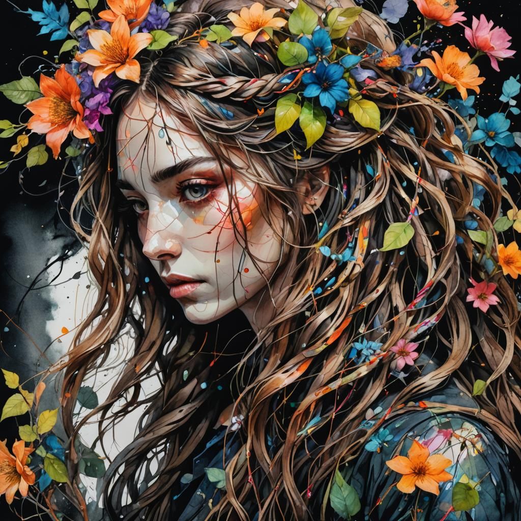 Floral Vines Girl: A Watercolor Impression