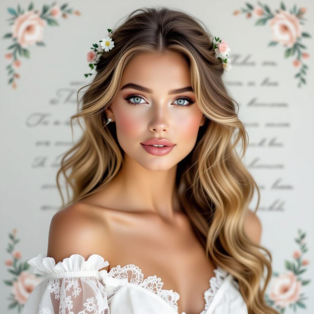 Ethereal Portrait of a Blonde Woman with Floral Accents