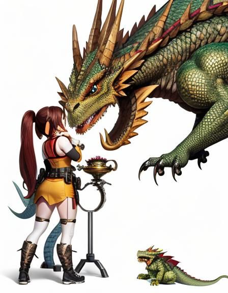Girl Training Her Dragon in a Field