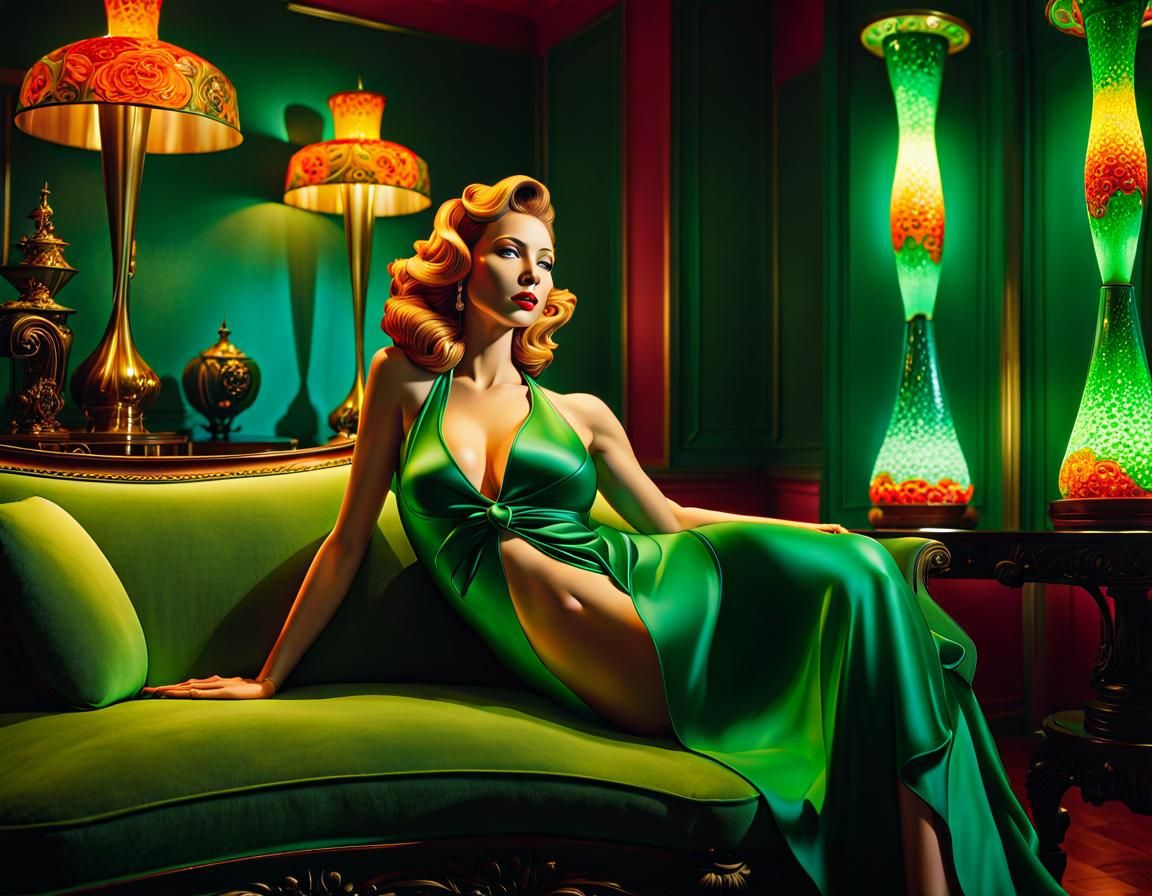 Beautiful Woman with Lava Lamp in Toulouse Lautrec Style