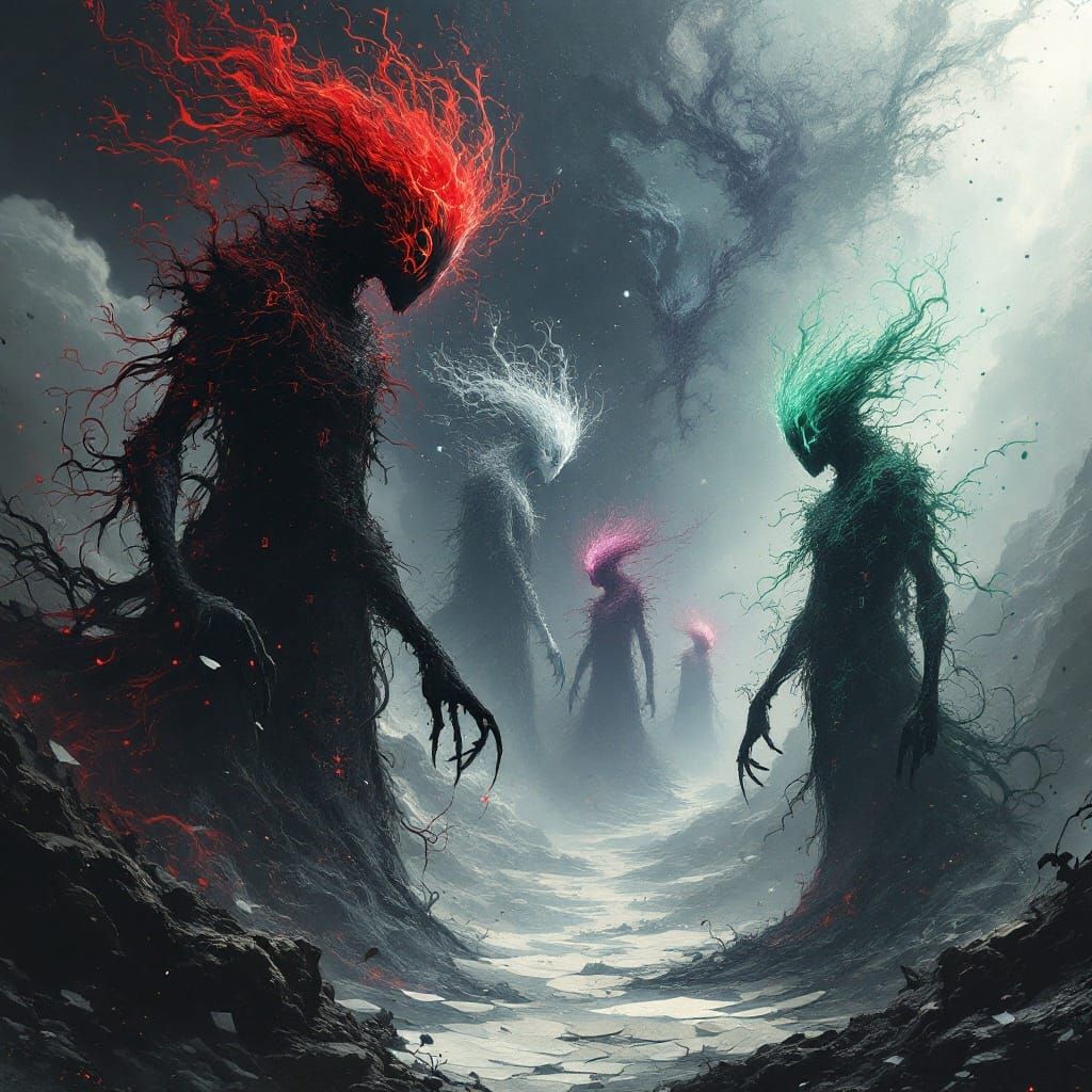 Ethereal Ink Beings in a Celestial Void