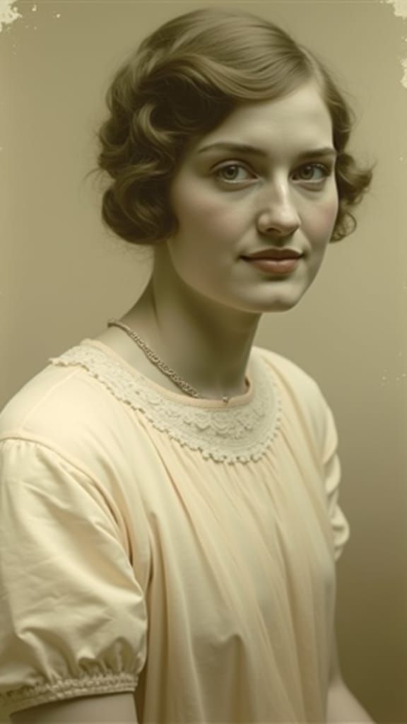 Gentle Lady in Peach-Hued Gown, 1920s Fashion