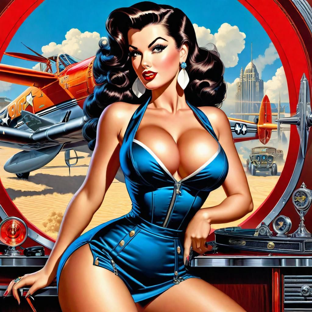 Brunette Bombshell: Stunning Pinup Illustration