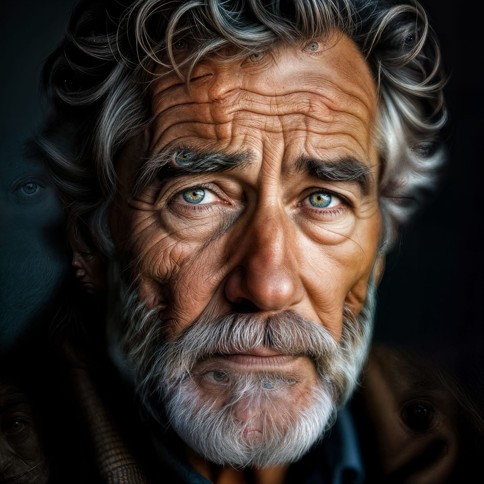 Weathered Face Portrait in Moody Film Style