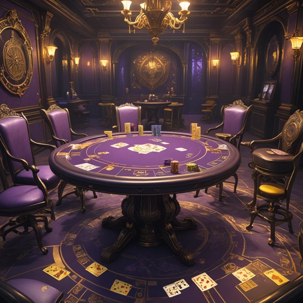 Mystical Poker Table with Royal Flush, Fantasy Art