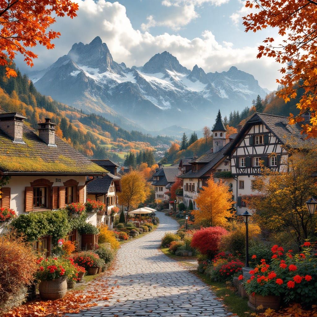 Bavaria's Autumn Mountain Village at Oktoberfest