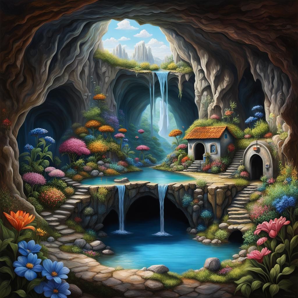 Underground City in Cave Terrarium: Photorealistic Art